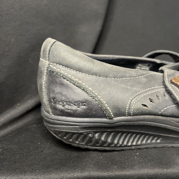 Skechers Shape Ups Sz 10 Gray-Black Suede Leather Embroidered Mary Jane Shoe 99Q - Picture 6 of 16